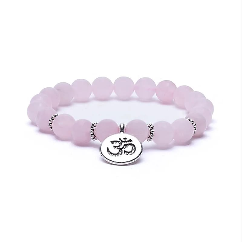 ROSE QUARTZ MALA BRACELET WITH OHM 8MM