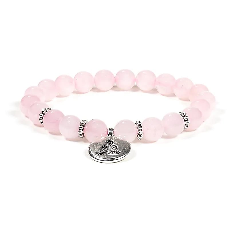 ROSE QUARTZ MALA BRACELET WITH MEDITATION SYMBOL 8MM