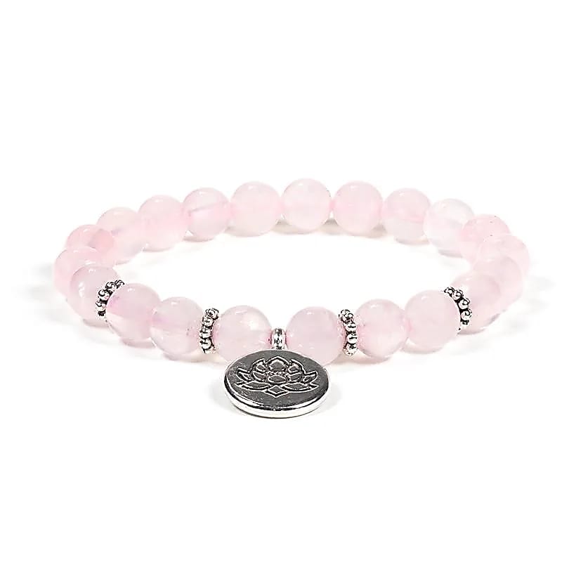 ROSE QUARTZ MALA BRACELET WITH LOTUS 8MM