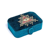 Velvet Jewellery / tarot box - Petrol blue with Tarot Eye