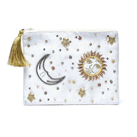 Velvet pouch - White with sun and moon