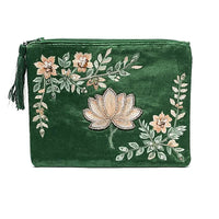 Velvet pouch - Green with Lotus