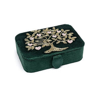 Velvet Jewellery / tarot box - Green with Tree of Life and Hearts
