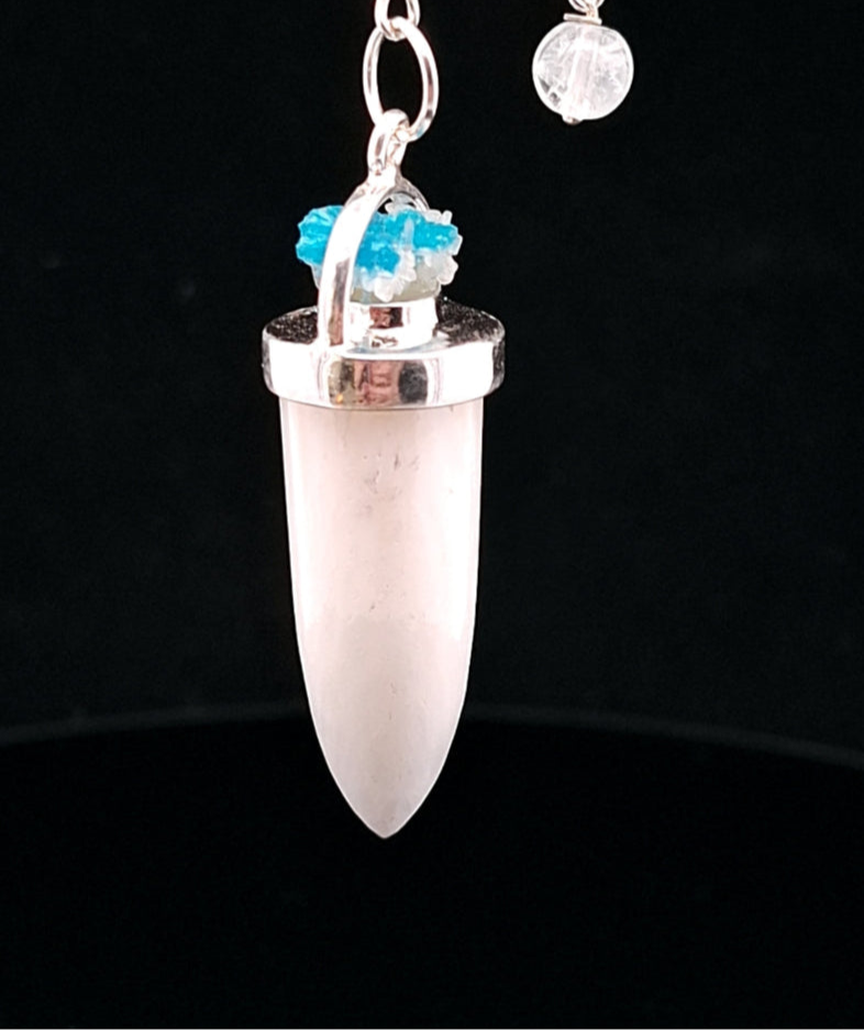 Scolecite with Cavansite Pendulum - Silver Plated