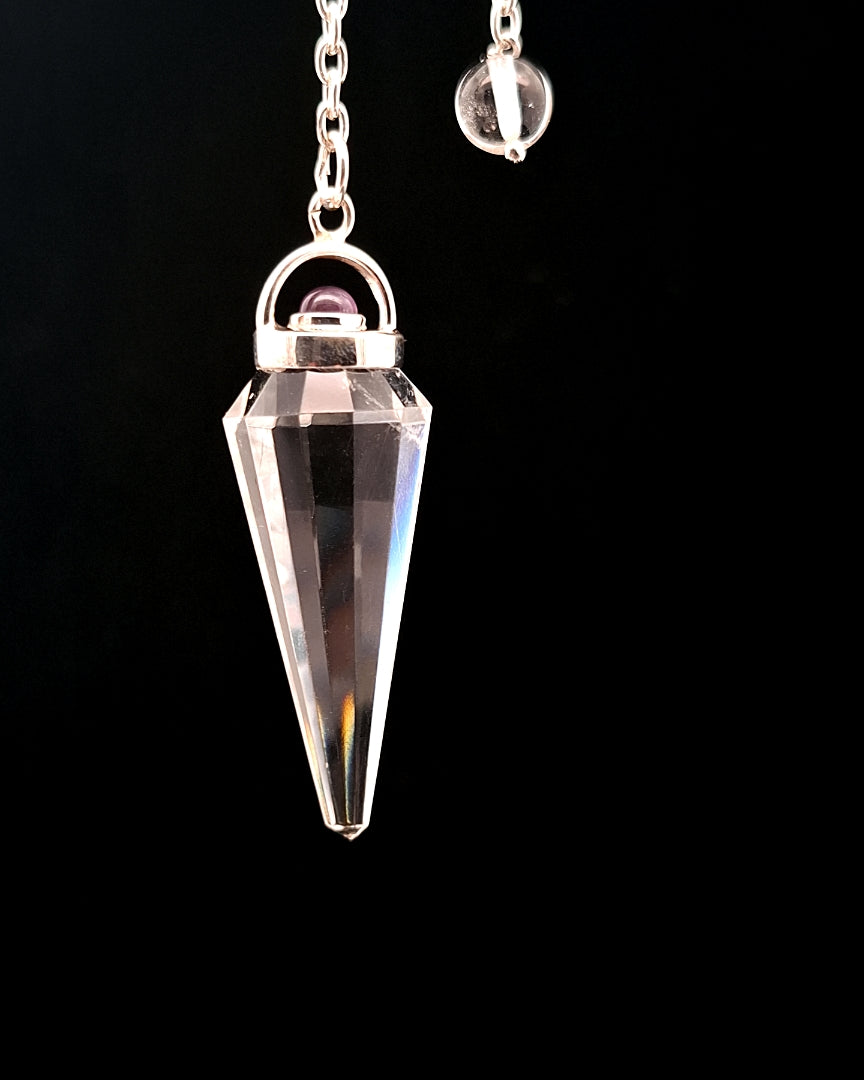 Silver - Quartz, Clear with Amethyst Pendulum