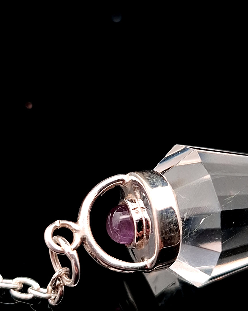 Silver - Quartz, Clear with Amethyst Pendulum