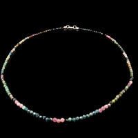 Watermelon Tourmaline 3mm Faceted Necklace - Silver Plated