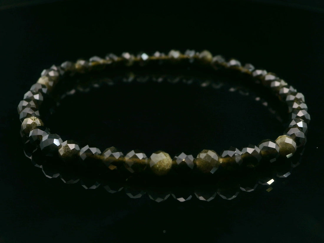 Obsidian, Gold Sheen 4mm Faceted Bracelet