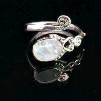 Moonstone, Rainbow, Freesize Sterling Ring