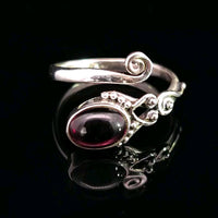 Garnet, Freesize Sterling Silver Ring