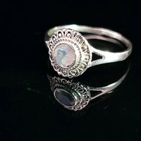 Moonstone, Rainbow, Faceted Sterling Silver Ring