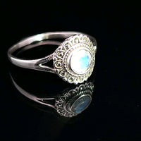 Moonstone, Rainbow, Faceted Sterling Silver Ring