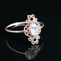 Moonstone, Rainbow, Faceted Sterling Silver Ring