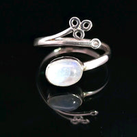 Moonstone, Rainbow, Freesize Sterling Silver Ring