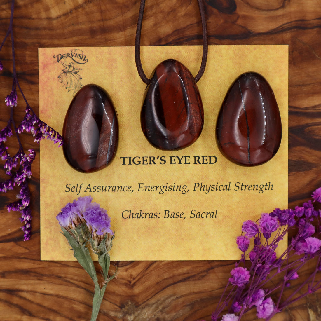 Tiger Eye, Red Tumblestone Pendant