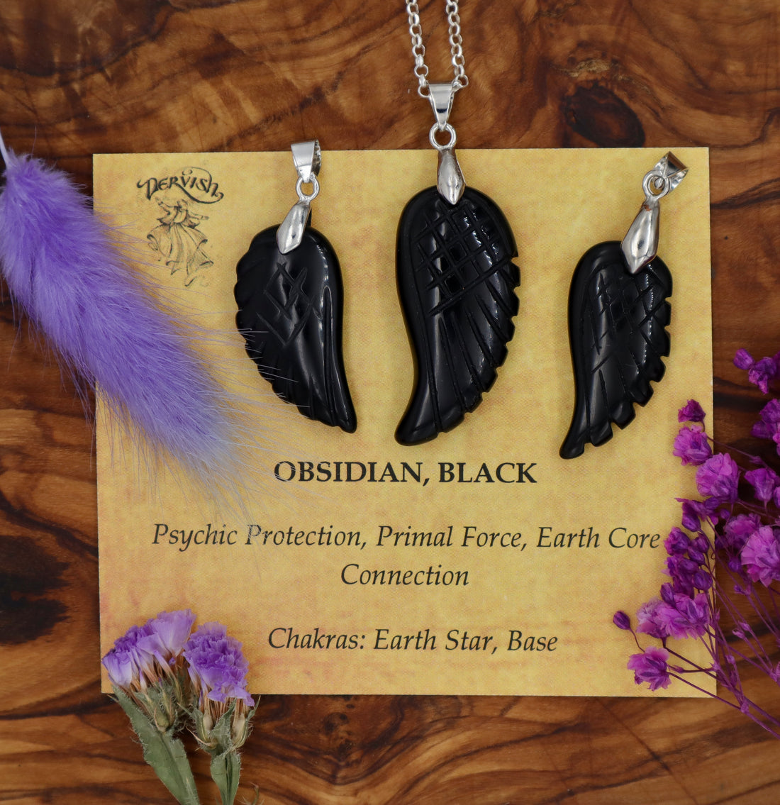 Obsidian, Black Angel Wing Pendant