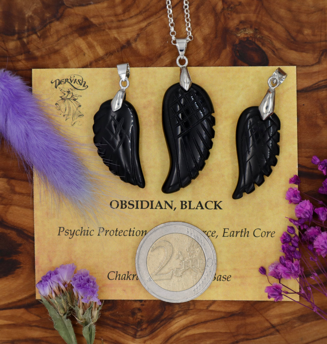 Obsidian, Black Angel Wing Pendant