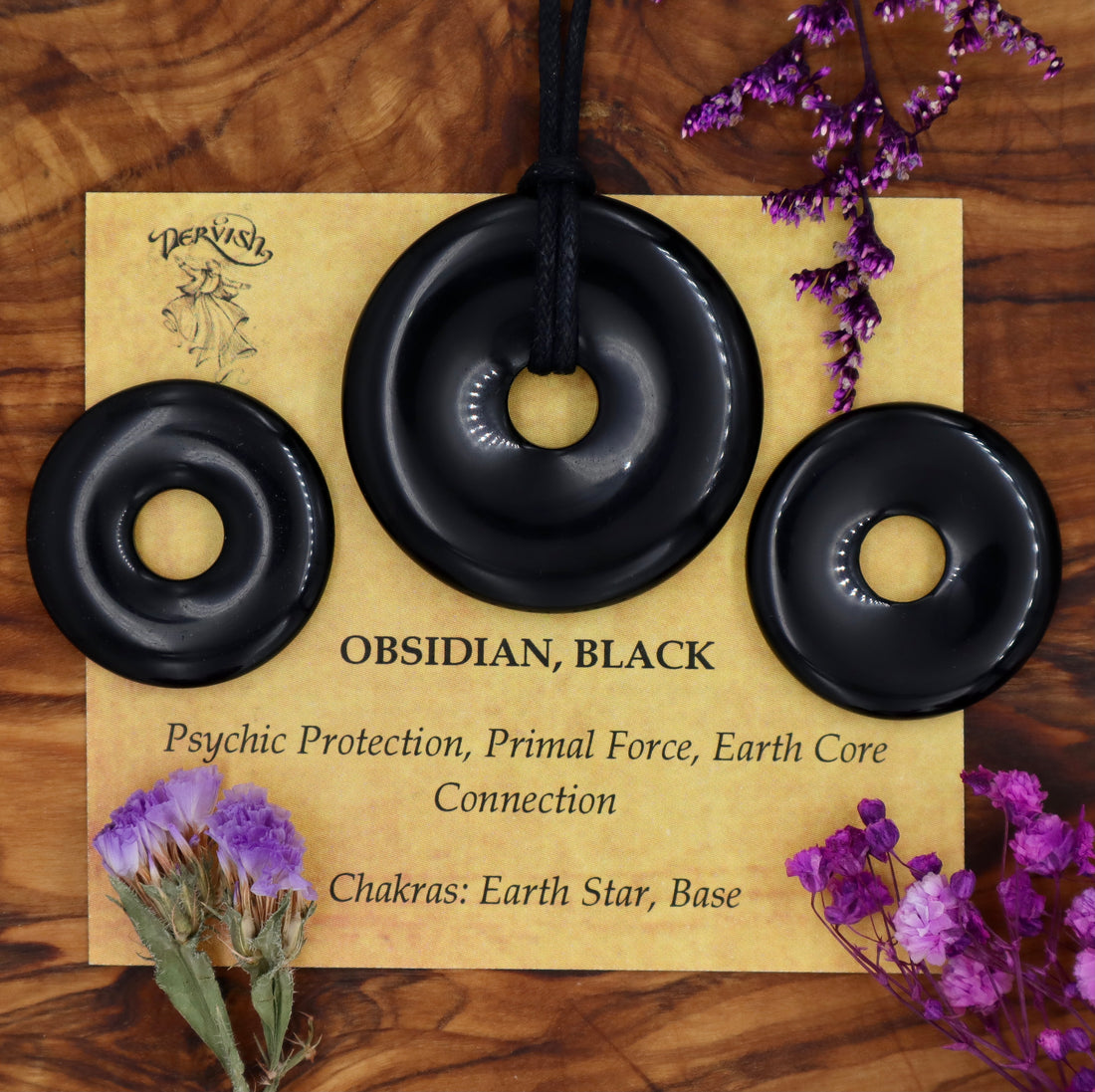 Obsidian, Black Donut Pendant (30mm, 40mm)