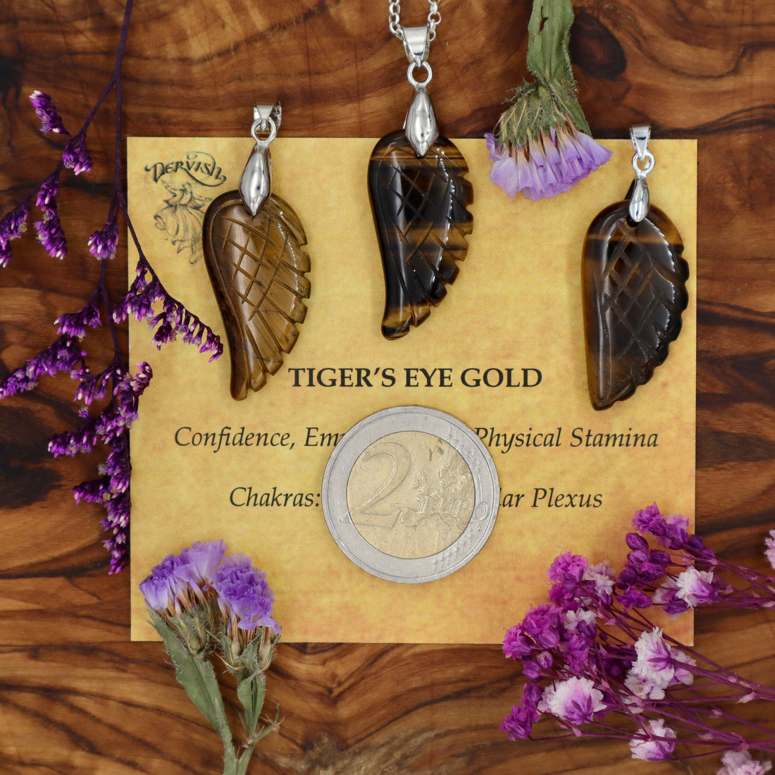Tiger Eye, Gold Angel Wing Pendant