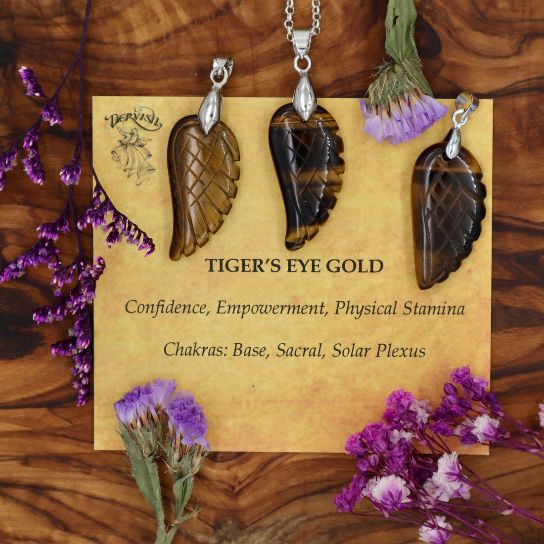 Tiger Eye, Gold Angel Wing Pendant