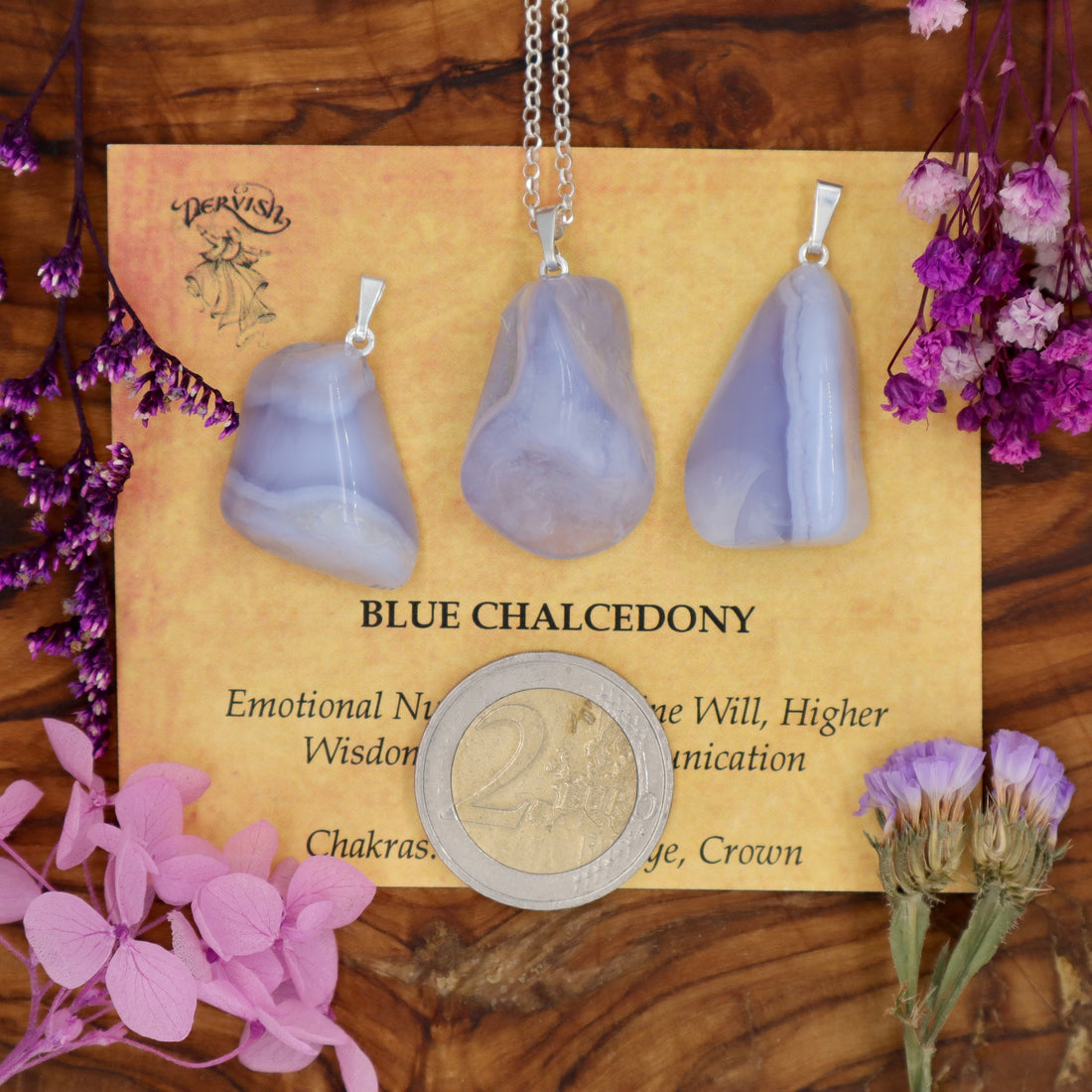 Chalcedony, Blue Tumblestone Pendant With Metal Loop