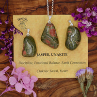 Jasper, Unakite Tumblestone Pendant With Metal Loop