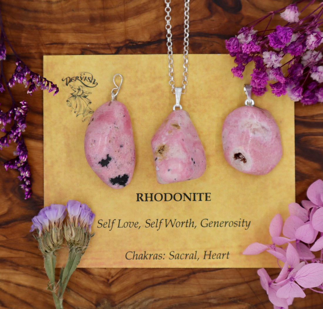 Rhodonite Tumblestone Pendant With Metal Loop