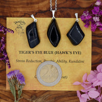 Tigers Eye, Blue (Hawks Eye) Tumblestone Pendant With Metal Loop