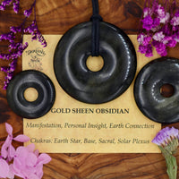 Obsidian, Gold Sheen Donut Pendant (30mm, 40mm, 50mm)