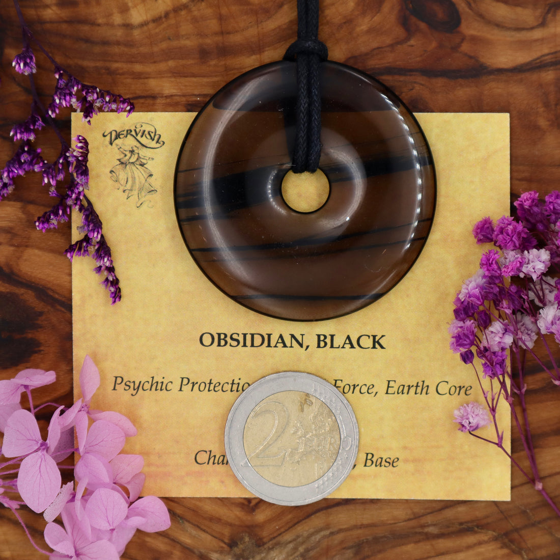 Obsidian, Black (Lamellan) Donut Pendant 50mm