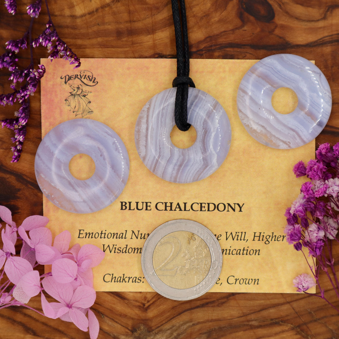 Chalcedony, Blue Donut Pendant 30mm