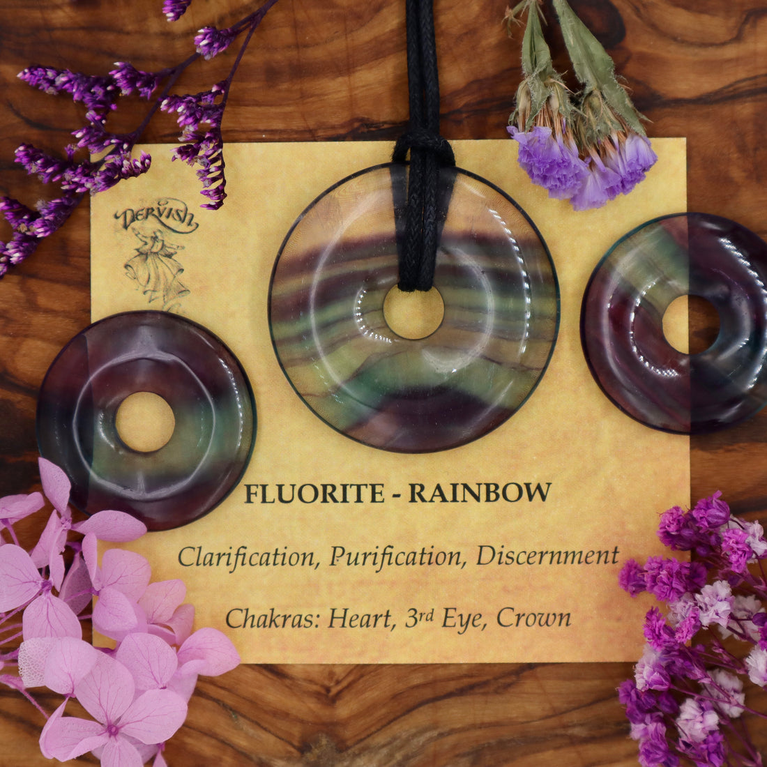 Fluorite, Rainbow Donut Pendant (30mm, 40mm)