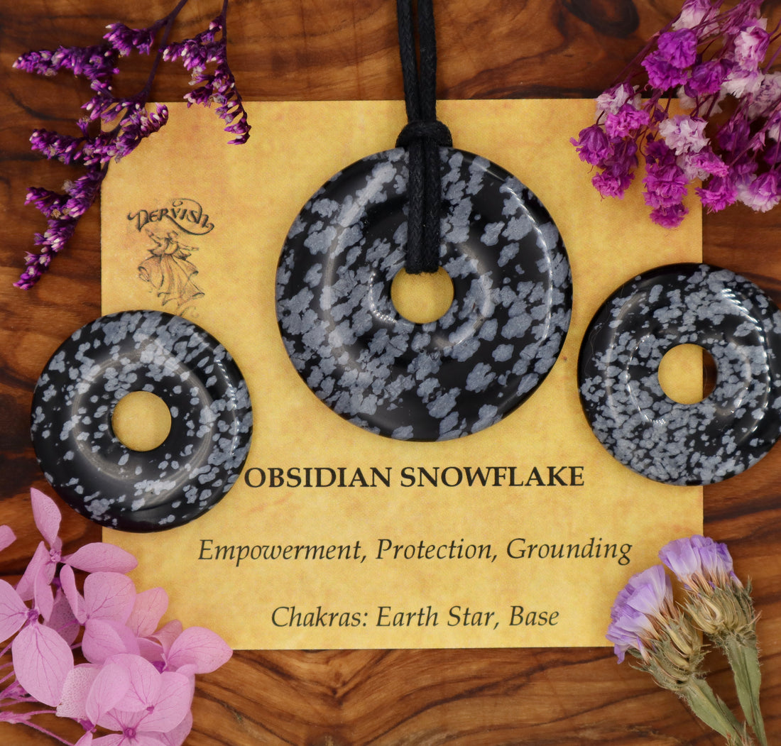 Obsidian, Snowflake Donut Pendant (30mm, 40mm)