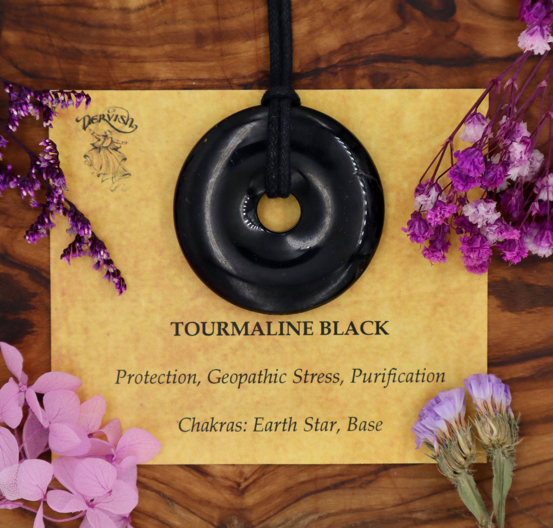 Tourmaline, Black Donut Pendant (30mm, 40mm)