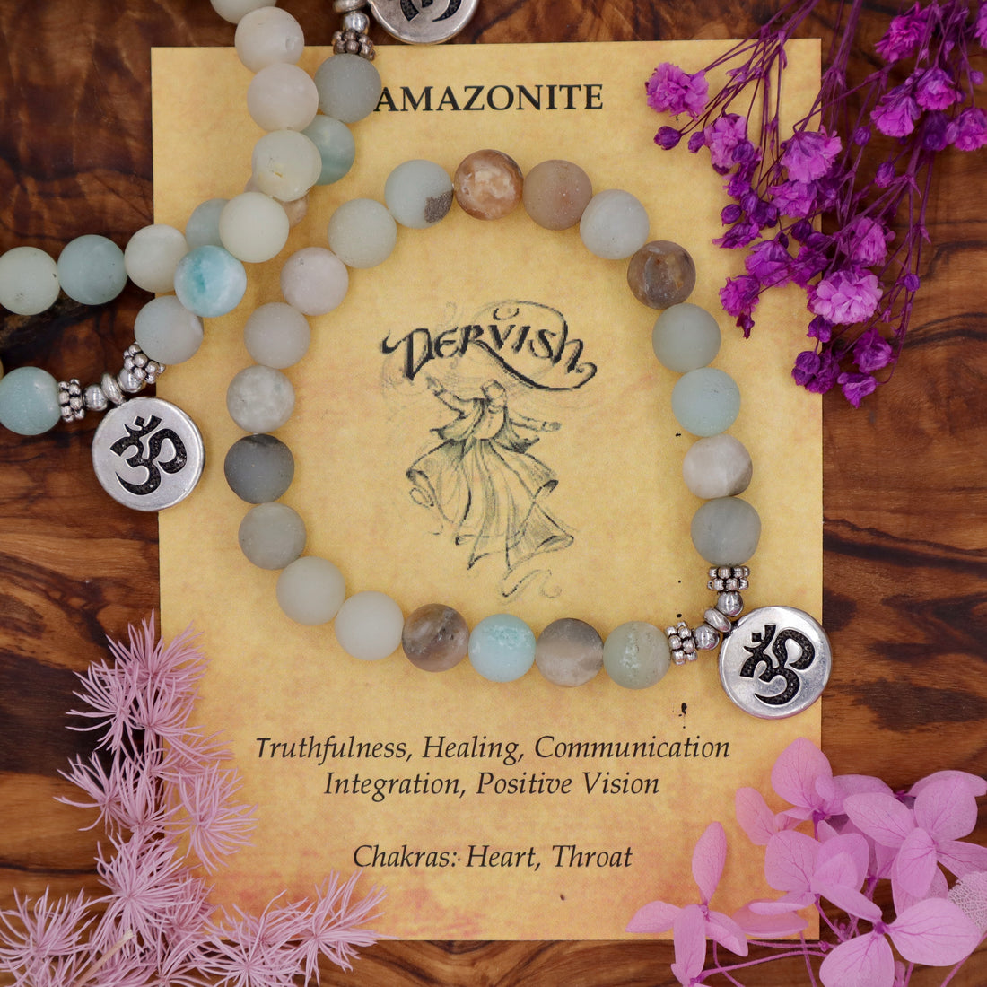 Amazonite Mala Bracelet with Ohm 8mm