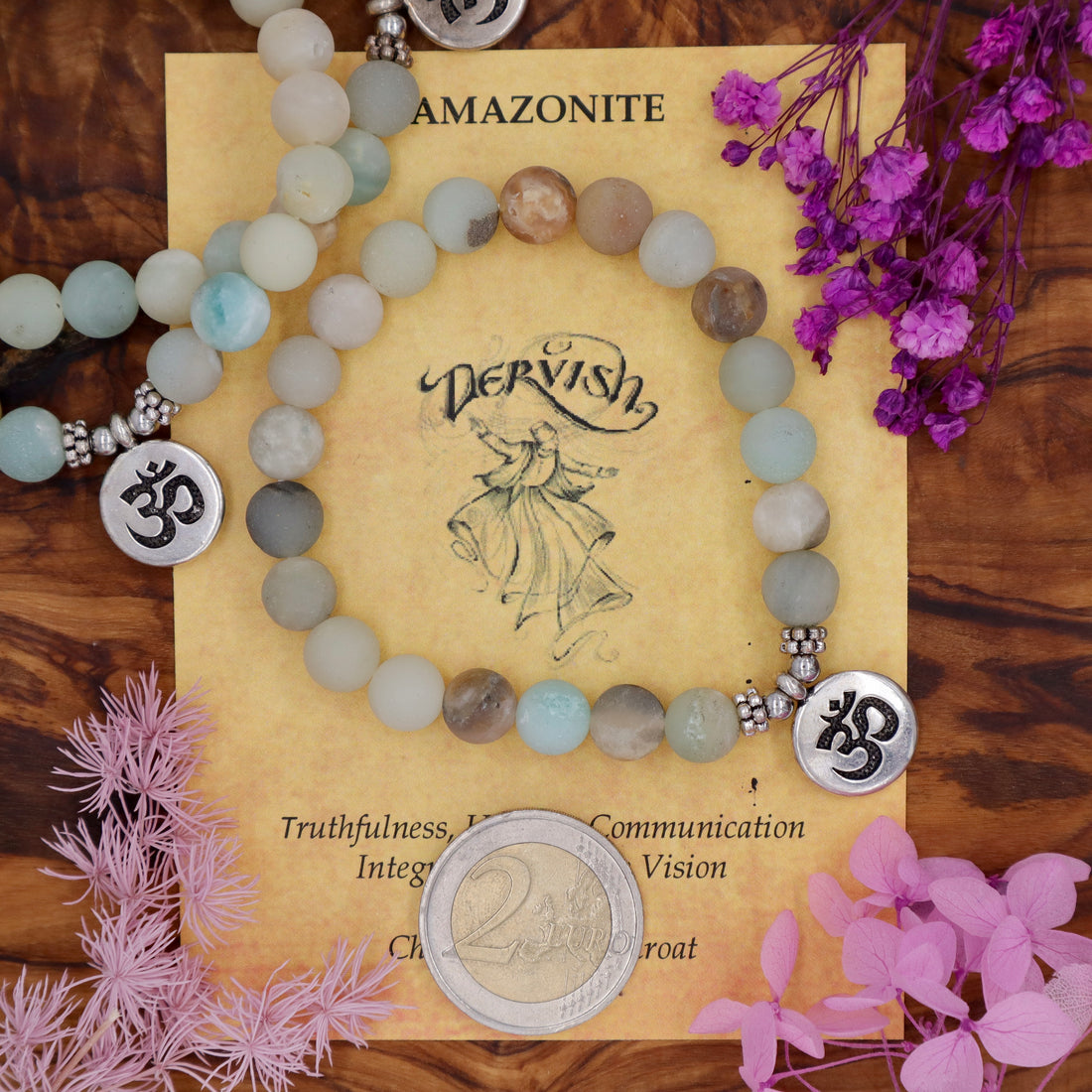 Amazonite Mala Bracelet with Ohm 8mm