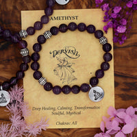 Amethyst Mala Bracelet with Meditation Symbol 8mm