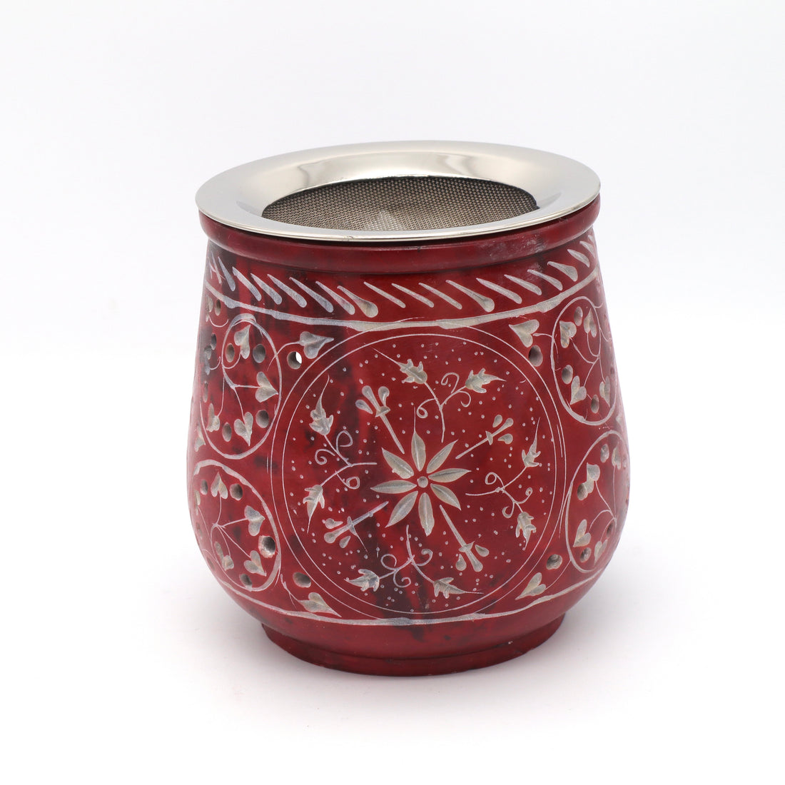 Red Coloured Soapstone Burner Fine Carved