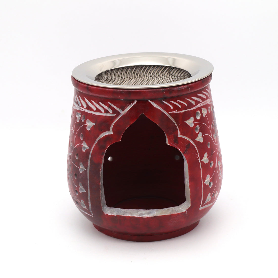 Red Coloured Soapstone Burner Fine Carved