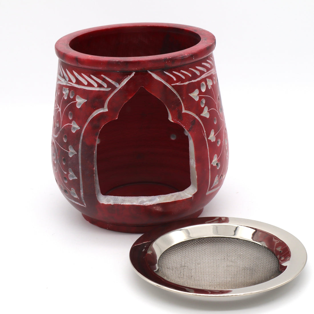 Red Coloured Soapstone Burner Fine Carved