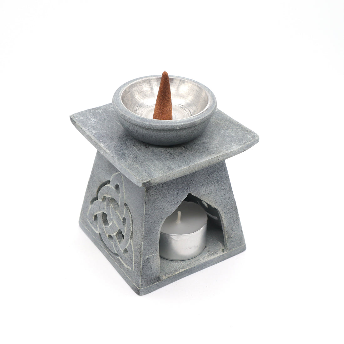 Grey Soapstone Oil Burner with Steel Bowl SKOB1544