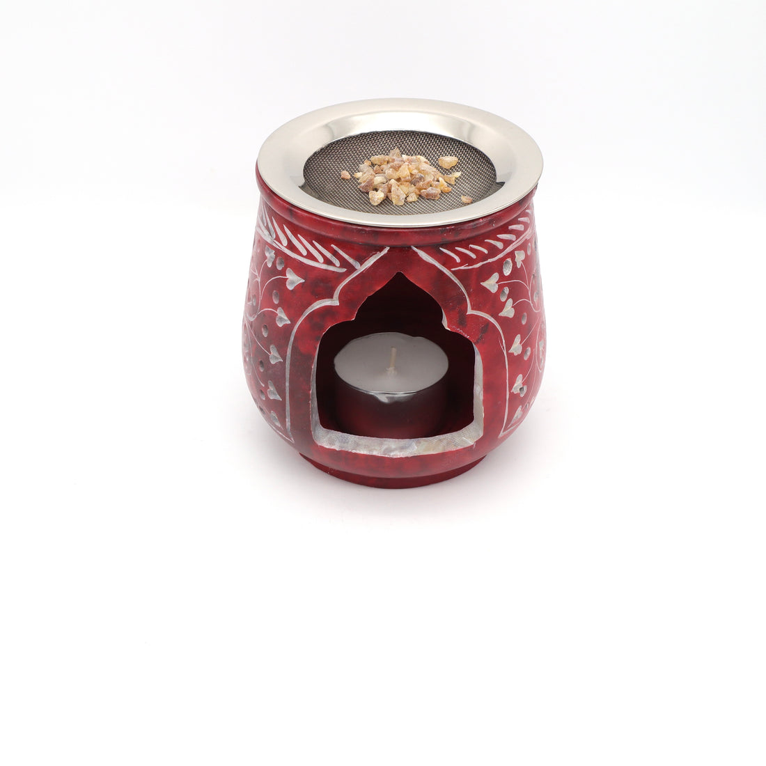 Red Coloured Soapstone Burner Fine Carved
