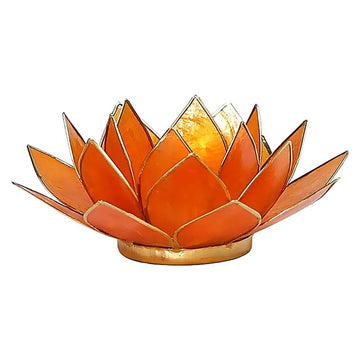 Lotus Tea Light Holder - Orange / Gold Trim