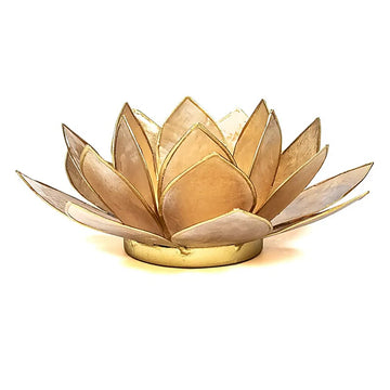 Lotus Tea Light Holder Beige / Gold Trim