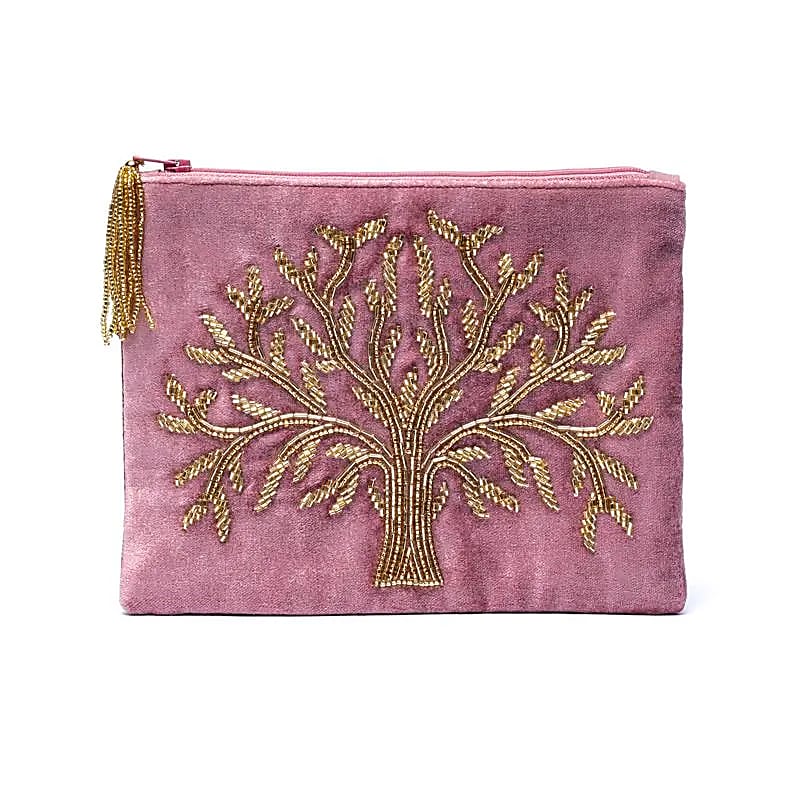 Velvet pouch - Pink with Tree of Life