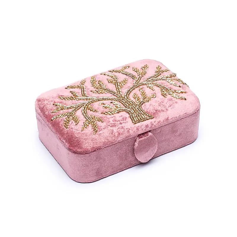 Velvet Jewellery / tarot box - Pink with Tree of Life