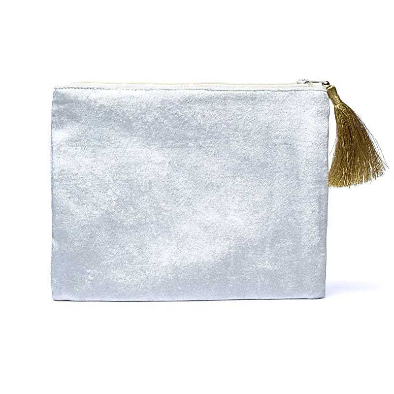 Velvet pouch - White with sun and moon