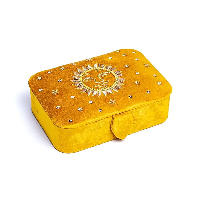 Velvet Jewellery / Tarot box - Yellow with sun