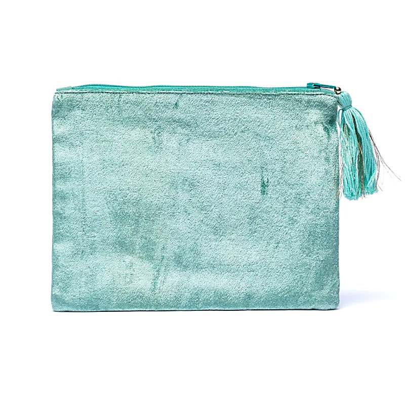 Zippered velvet pouch - Mint with moon phases