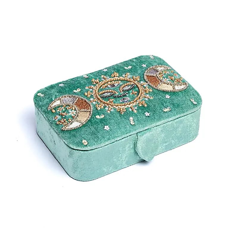 Velvet Jewellery / Tarot box - Mint with moon phases